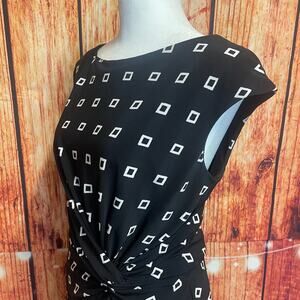 Lauren Ralph Lauren black white graphic print dress sz 12 EUC poly blend stretch